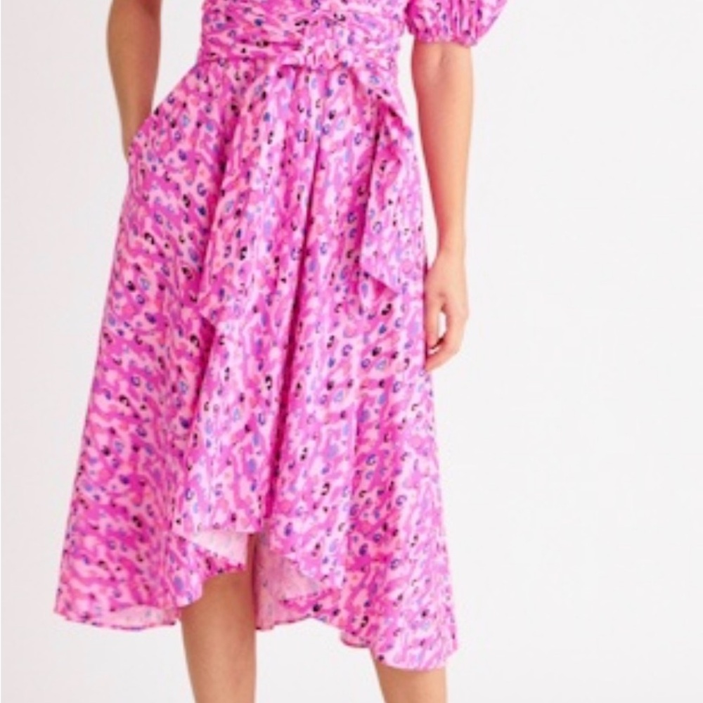 Pink Floral Wrap Midi Dress